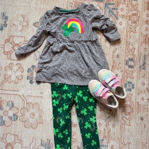Cat & Jack Gray Top with Rainbow and Green Accent